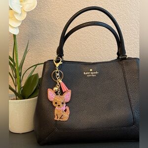Brown Dog, Pink Bow & Tassel Rhinestone Purse Charm/Keychain Makes a great gift!
